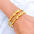 Upscale Beaded 22k Gold Striped Pipe Bangles 