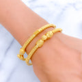 Upscale Beaded 22k Gold Striped Pipe Bangles 