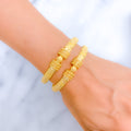 Unique Triangle Accented 22k Gold Flat Bangles