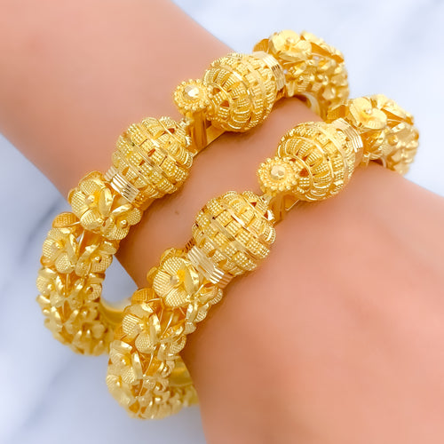 Extravagant Blooming Floral 22k Gold Pipe Bangles