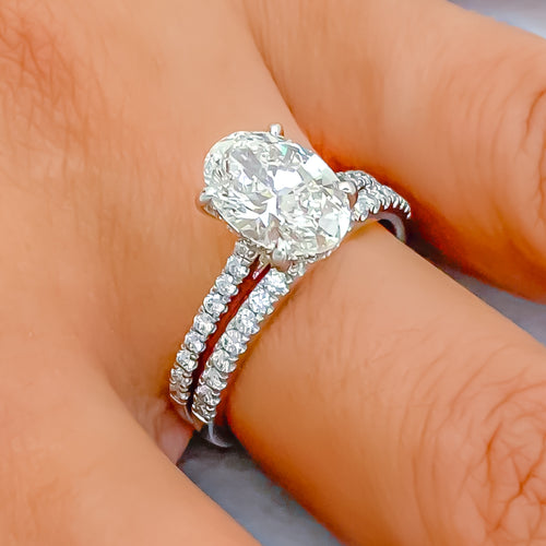 Extravagant Oval Diamond + 14k Gold Dual Band Ring 