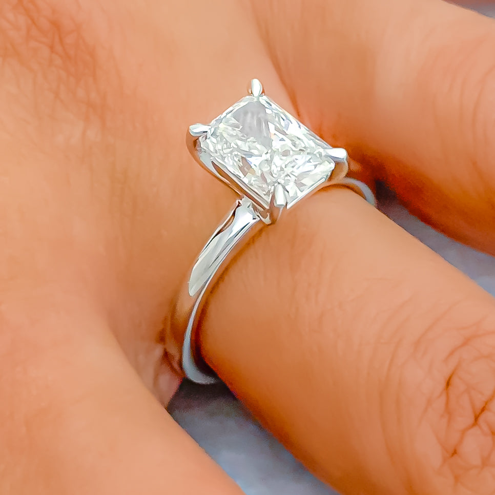 Elongated Radiant Cut Diamond 14k White Gold Ring