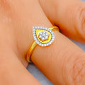 Beautiful Pear Shaped 18K Gold + Diamond Ring