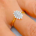 Sleek Floral Marquise 18K Gold + Diamond Ring
