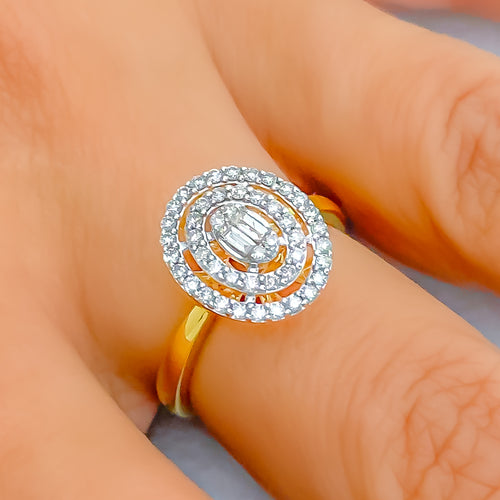 Dressy Three Tier Oval 18K Gold + Diamond Ring