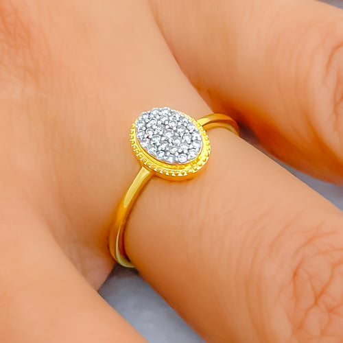 Chic Oval 18K Gold + Pave Setting Diamond Ring