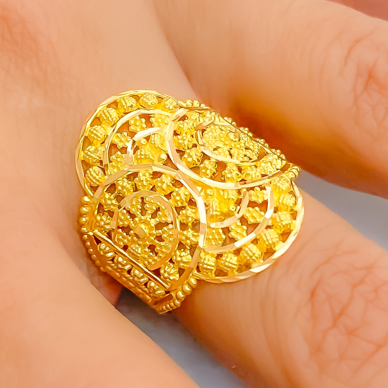 Intricate Elevated Floral 22K Gold Ring 