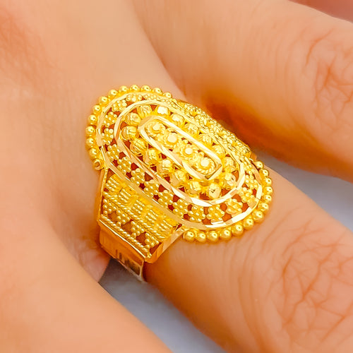 Opulent Elevated Oval 22K Gold Ring 