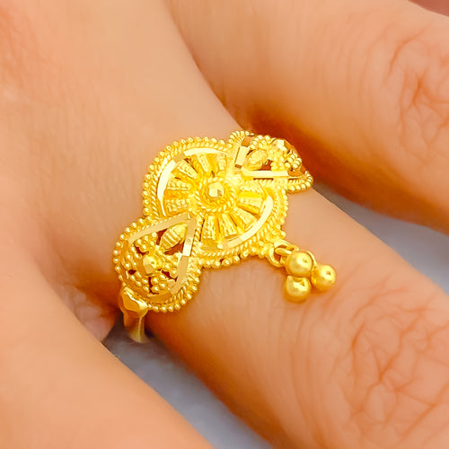 Petite Leaf Accented 22K Gold Ring