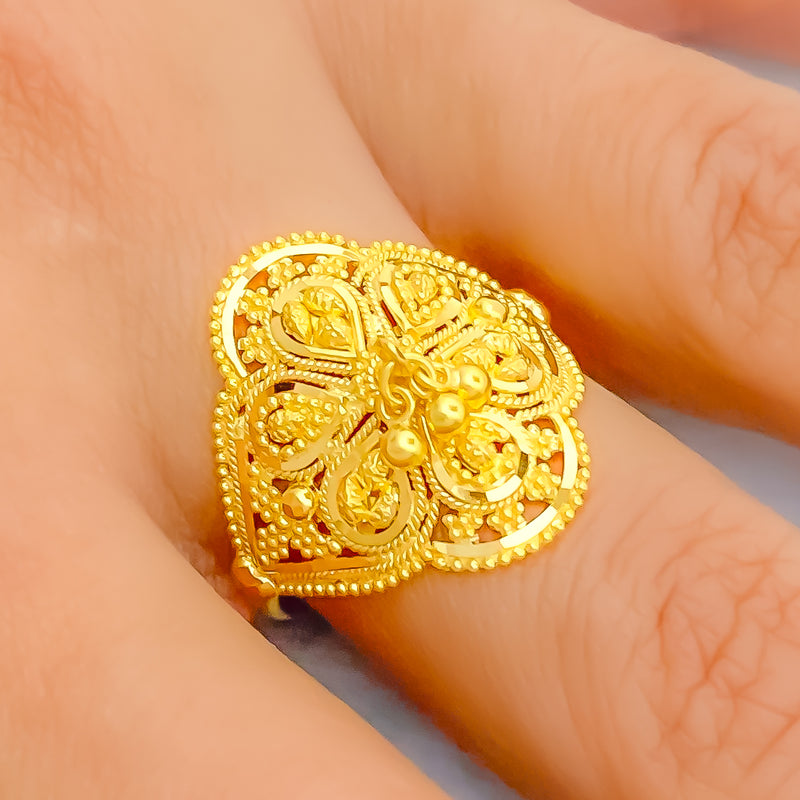 Luxurious Tasseled Flower 22K Gold Ring