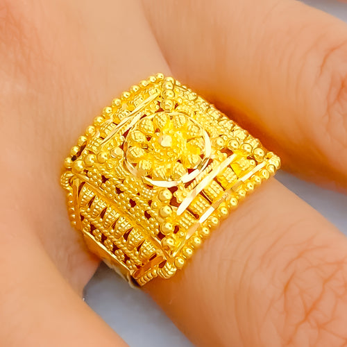 Impressive Square Beaded 22K Gold Ring