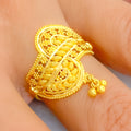 Elegant Asymmetrical 22K Gold Tassel Ring