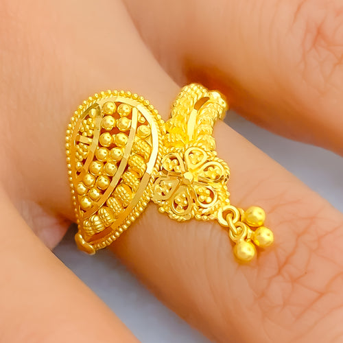 Distinct Tasseled Paisley 22K Gold Ring