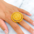 Decorative Beaded Striped 22k Gold Statement Ring 