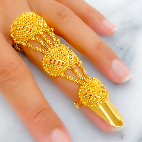 Gorgeous Beaded 22k Overall Gold Finger Ring