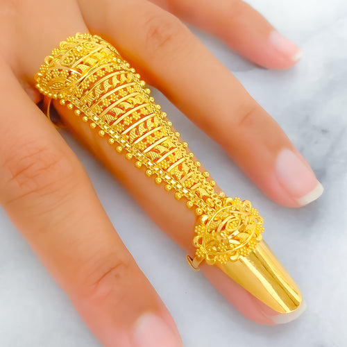 Charming Lined 22k Overall Gold Finger Ring 