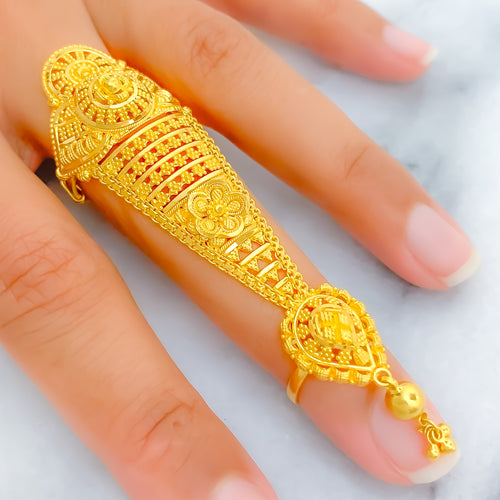 Beautiful Tasseled Drop 22k Overall Gold Finger Ring
