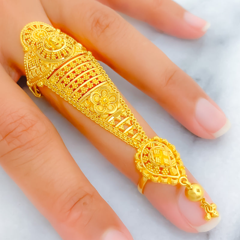 Beautiful Tasseled Drop 22k Overall Gold Finger Ring