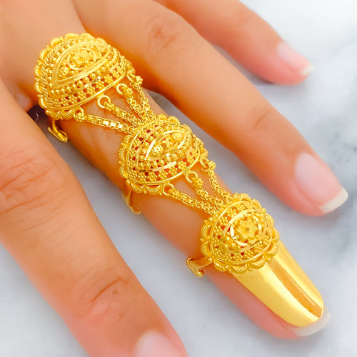 Majestic Fine Beaded 22k Overall Gold Finger Ring