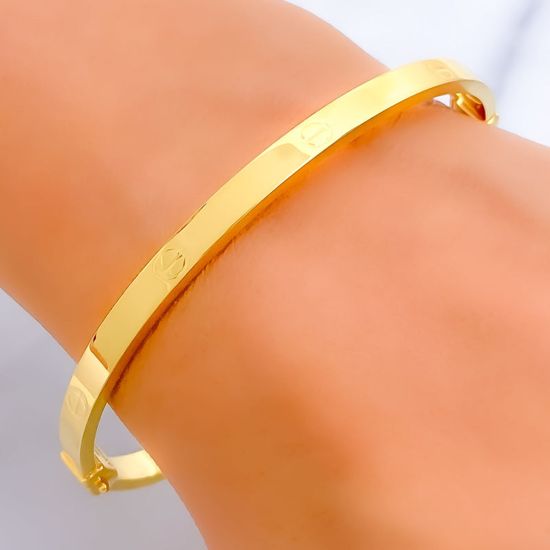 Modern 21K Gold Skinny Screw Bangle Bracelet