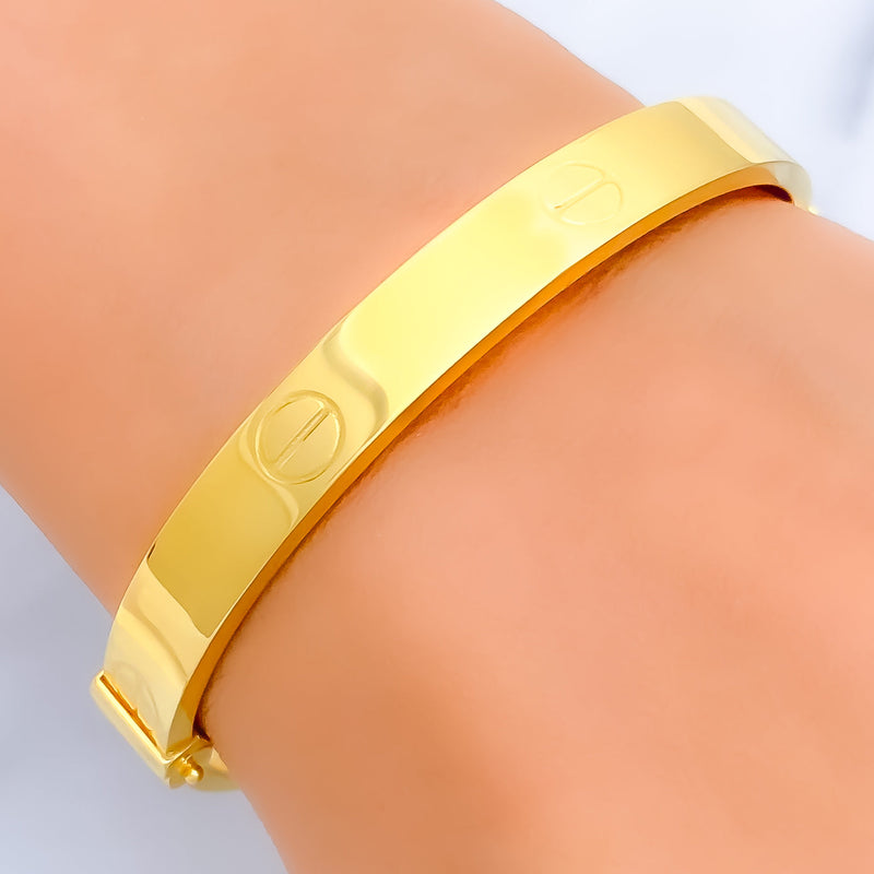 Bold Iconic 21K Gold Thick Screw Bangle Bracelet 