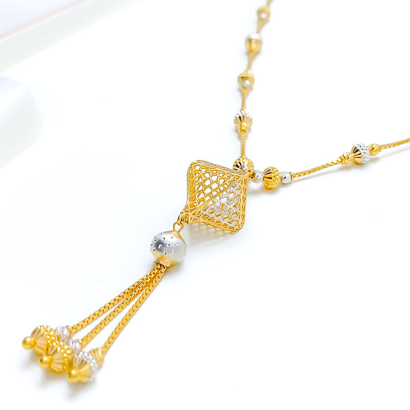 Refined Alternating 22k Gold Long Netted Necklace - 26"