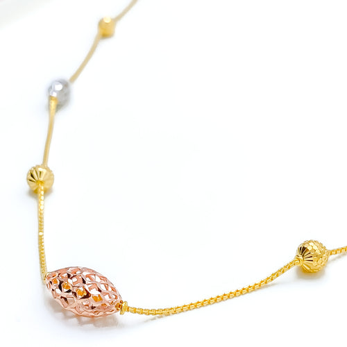 Glistening Checkered Net Orb 22k Gold Long Necklace - 28"