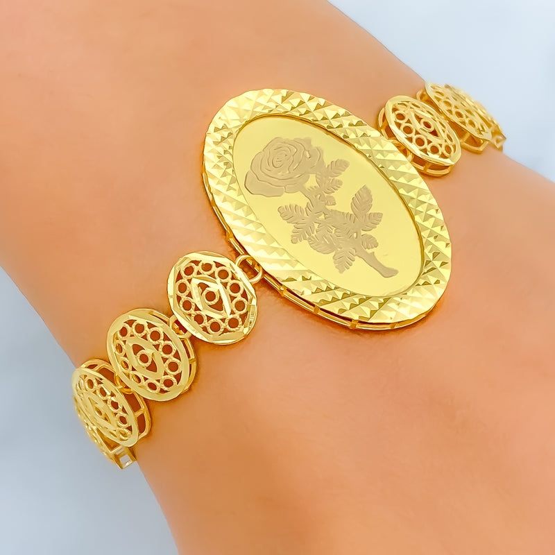 Dazzling Ornate Oval 21k Gold Coin Bracelet