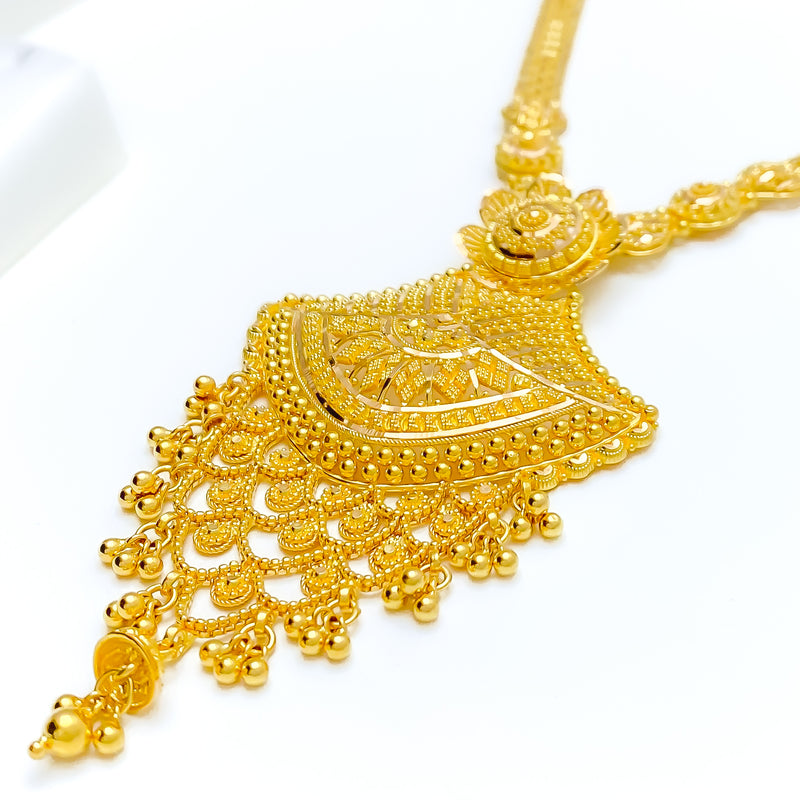 Festive Floral Fanned 22k Gold Necklace Set 