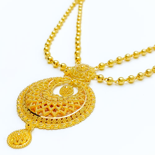 Shimmering Dangling Chand 22k Gold Necklace Set 