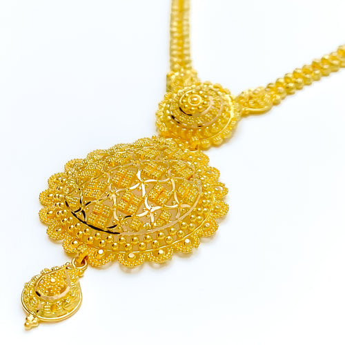 Netted Checkered Drop 22k Gold Necklace Set 