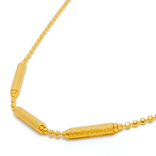 Sand Finished 22k Gold Barrel Bead Chain 