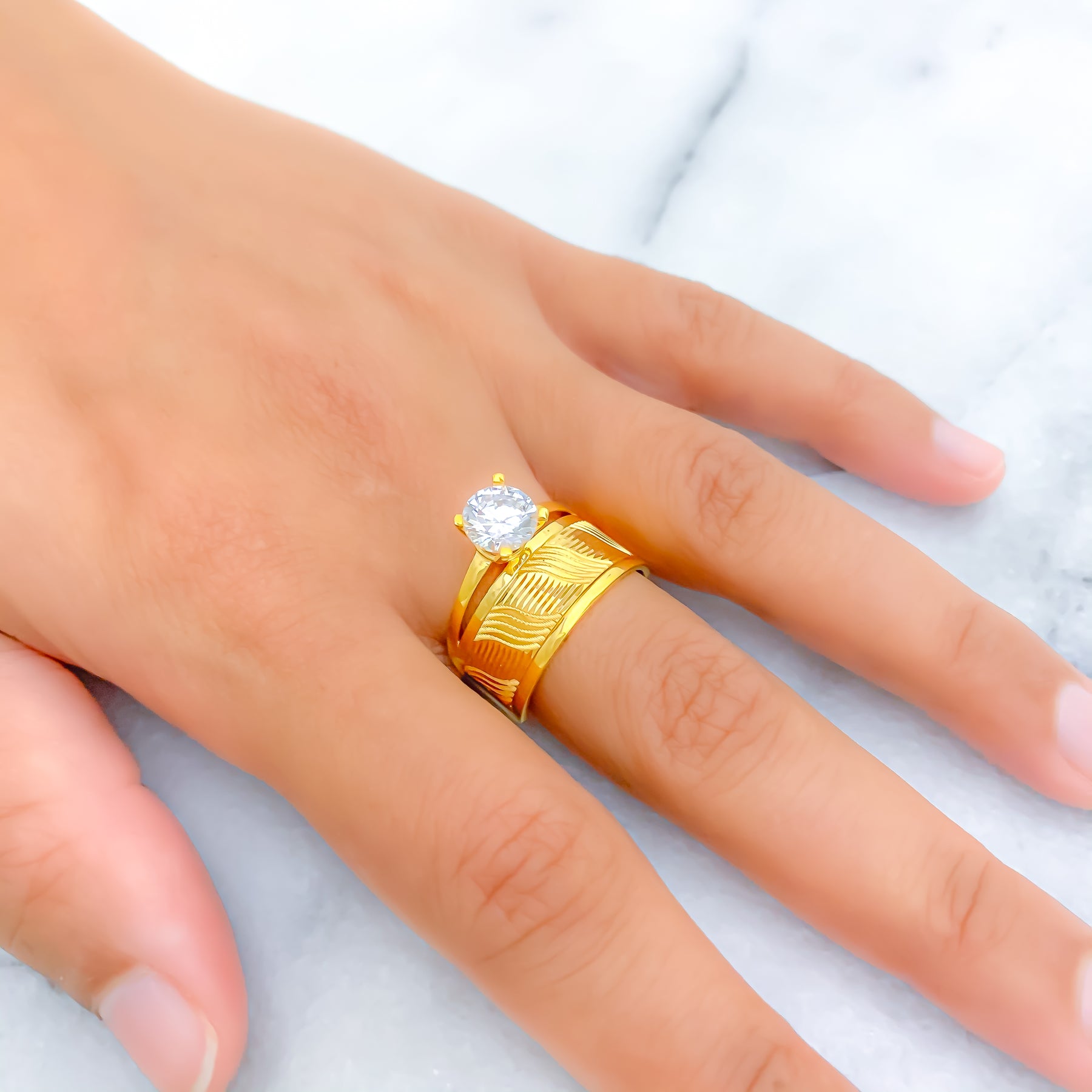 Unique Gold Ring with Diamond Wave Shape - Gzahav Jewelry