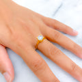 Dainty Striped 22k Gold CZ Ring w/ Solitaire 