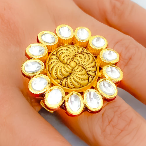 Royal Floral 22k Gold Antique Finish Ring