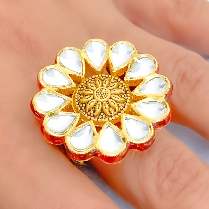 Delightful Decadent Flower 22k Gold Antique Finish Ring