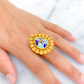 Graceful Drop 22k Gold Enameled Antique Finish Ring