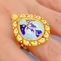 Impressive 22k Gold Blue Enamel Antique Finish Ring