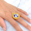 Impressive 22k Gold Blue Enamel Antique Finish Ring