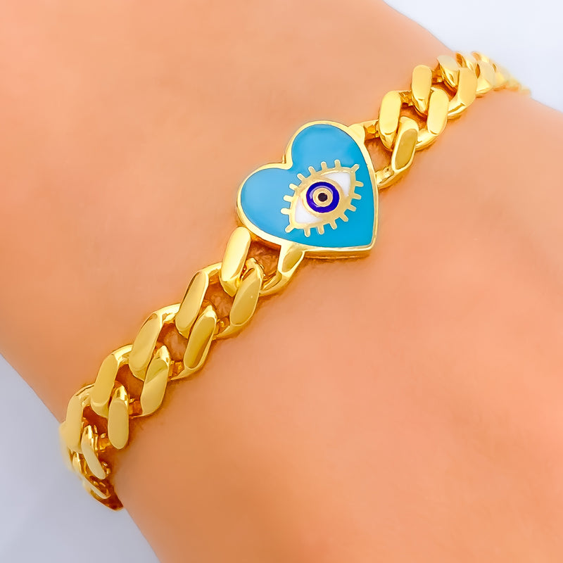 Enameled Heart-Shaped 21k Gold Bracelet