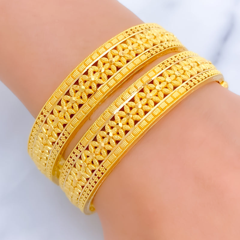 Fascinating Floral 22k Gold Bangle Pair