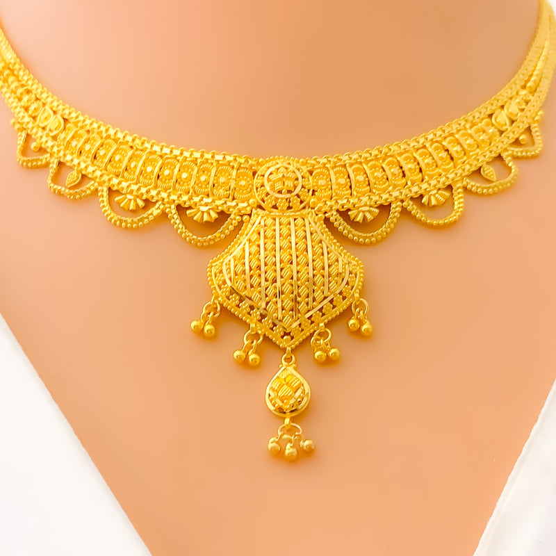 Beautiful Decorative Tasseled 22k Gold Necklace Set 