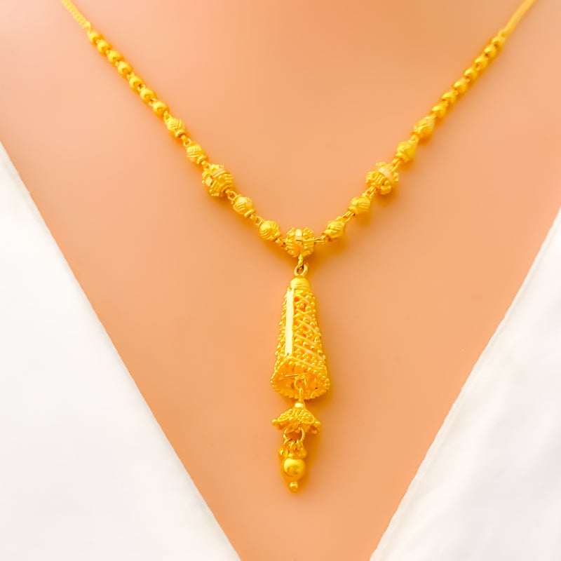 Contour Captivating Cone Shaped 22k Gold Necklace Set 