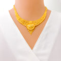 Noble Classy Tapering 22k Gold Floral Necklace Set 