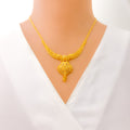 Alluring Paisley Adorned 22k Gold Tasseled Necklace Set 