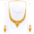 Noble Classy Tapering 22k Gold Floral Necklace Set 