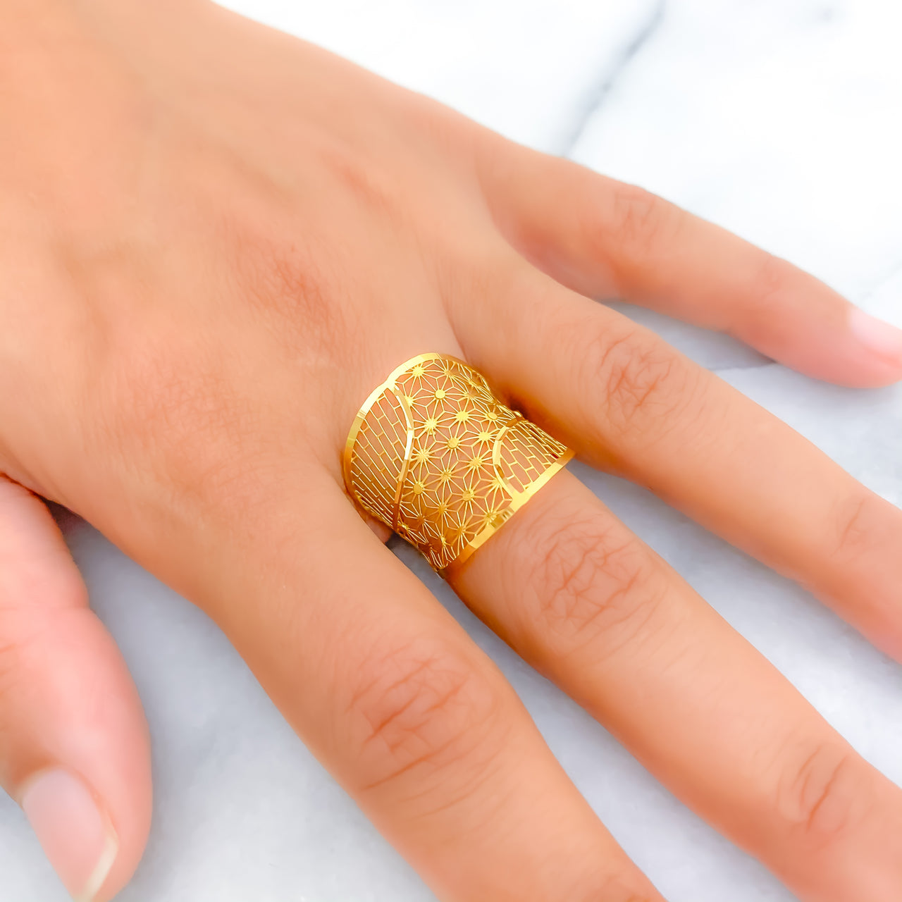 14K Gold Leaf Design Filigree Ring Blank