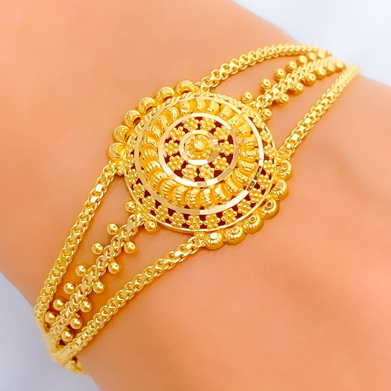 Refined Floral Three Chain 22k Gold Bracelet