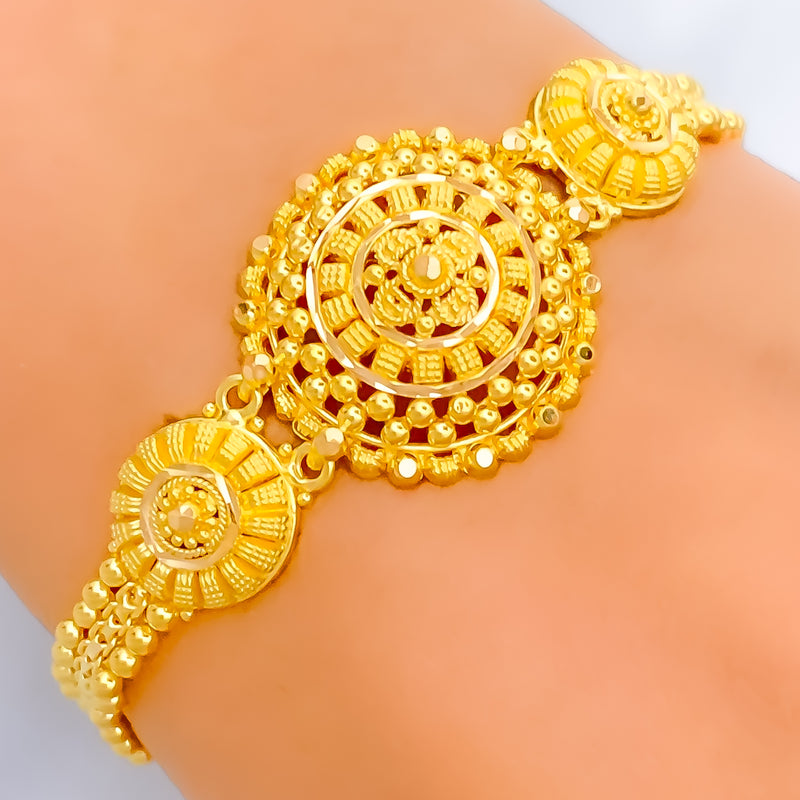 Upscale Floral Beaded 22k Gold Bracelet 