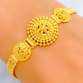 Delightful Beaded Triple Flower 22k Gold Bracelet 